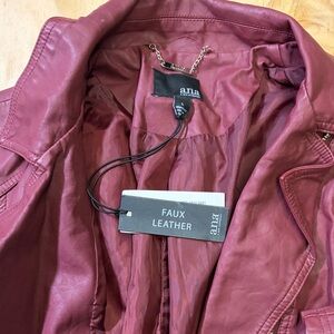 a.n.a Faux Leather Jacket - Deep Red with Gold Zipperes